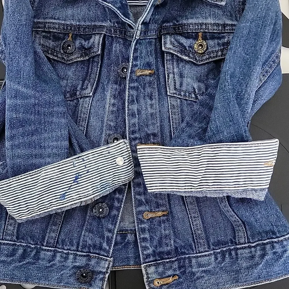 Baby Gap Blue Distressed Denim Jean Button-Up‎ Jacket Size 4 FLAWED